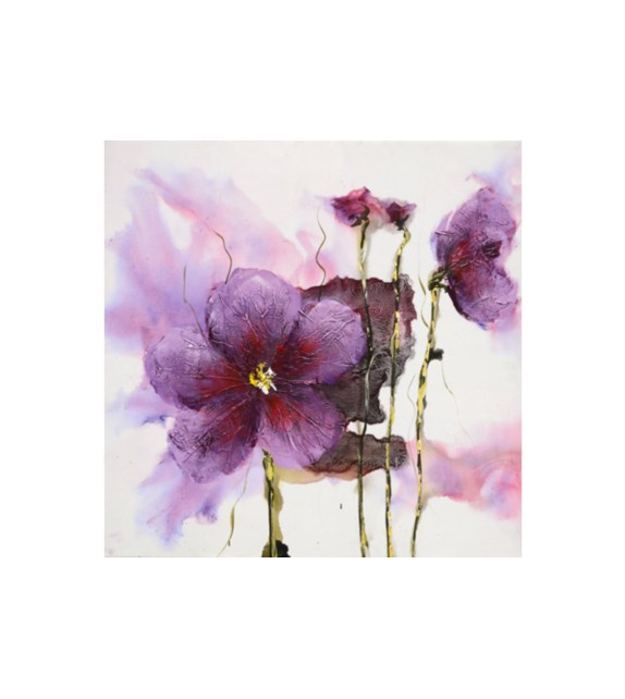 Tablou pictat manual Lilies pink, dimensiunea 60x60cm