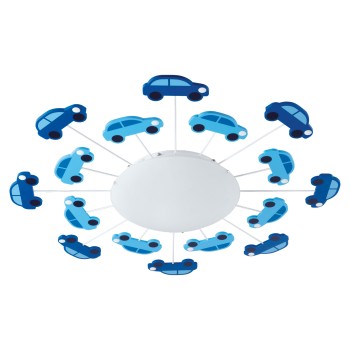 Plafoniera copii VIKI 1 92146 EGLO, E27 1X60W, Ø630mm, Otel Albastru si Sticla satinata Alba - 1