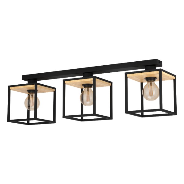 Plafoniera LIBERTAD 99856 EGLO, E27 3x40W, Otel, Lemn, Negru, Maro - 1