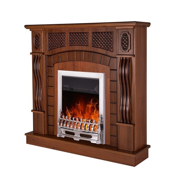 Semineu electric cu mobilier nuc ArtFlame GALILEO SILVER & AMSTERDAM, 1120x1150x300mm, 2000W, flacăra in 5 niveluri, telecomanda