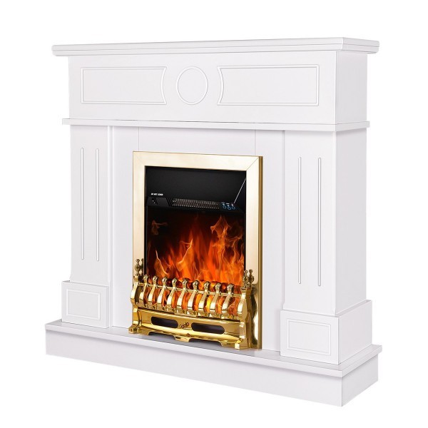 Semineu electric cu mobilier alb ArtFlame GALILEO GOLD & AMBASADOR, 1000x1048x300mm, 2000W, flacăra in 5 niveluri, telecomanda