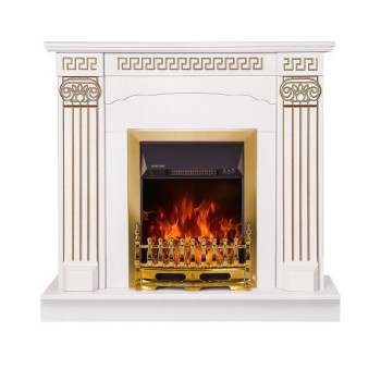 Semineu electric cu mobilier alb ArtFlame GALILEO Gold & CALISTO, 1020x1100x300mm, intensitate flacăra 5 niveluri, telecomanda