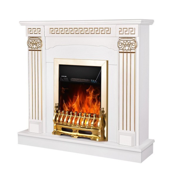 Semineu electric cu mobilier alb ArtFlame GALILEO Gold & CALISTO, 1020x1100x300mm, intensitate flacăra 5 niveluri, telecomanda