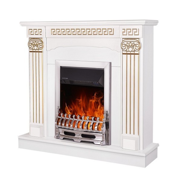 Semineu electric cu mobilier alb ArtFlame GALILEO Silver & CALISTO, 1020x1100x300mm, intensitate flacăra 5 niveluri, telecomanda
