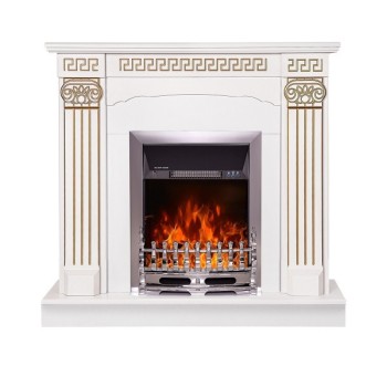 Semineu electric cu mobilier alb ArtFlame GALILEO Silver & CALISTO, 1020x1100x300mm, intensitate flacăra 5 niveluri, telecomanda