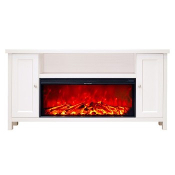 Semineu electric cu mobilier alb ArtFlame MOZART & TASMANIA, 750x1500x300mm, 1500W, flacăra in 5 niveluri, cu telecomanda