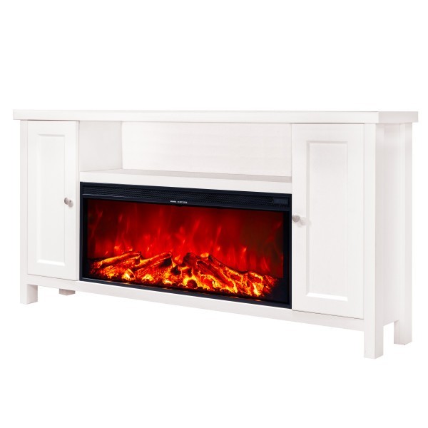 Semineu electric cu mobilier alb ArtFlame MOZART & TASMANIA, 750x1500x300mm, 1500W, flacăra in 5 niveluri, cu telecomanda