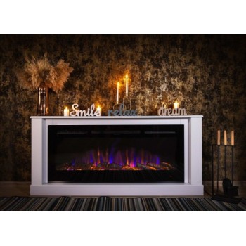 Semineu electric cu mobilier alb ArtFlame HERMES & BERNARD, 725x1580x300mm, 1500W, flacăra 5 niveluri si 3 culori, telecomanda