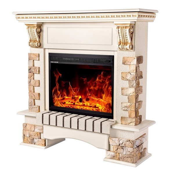 Semineu electric cu mobilier ArtFlame LORANCE & TOPAZ, 1100 x 1090 x 330 mm, ivory, cu telecomanda - 1