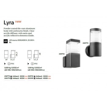 Aplica de exterior LYRA AP ROUND 268378 Ideal Lux, LED 10W, 1200lm, 4000K, IP65, antracit - 1