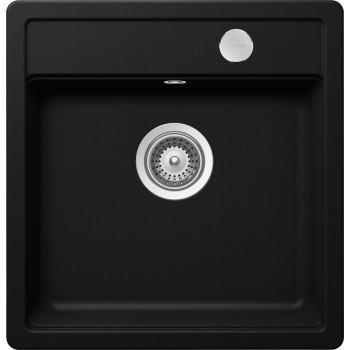 Set chiuveta cu baterie bucatarie Schock Mono N-100S 490 x 510 mm si Laios Cristadur Puro cu cap extractibil, negru intens - 1