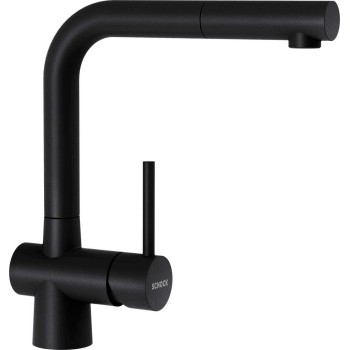 Set chiuveta cu baterie bucatarie Schock Mono N-100S 490 x 510 mm si Laios Cristadur Puro cu cap extractibil, negru intens - 1