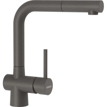 Set chiuveta cu baterie bucatarie Schock Mono N-100S 490 x 510 mm si Laios Cristadur Silverstone cu cap extractibil, gri inchis 