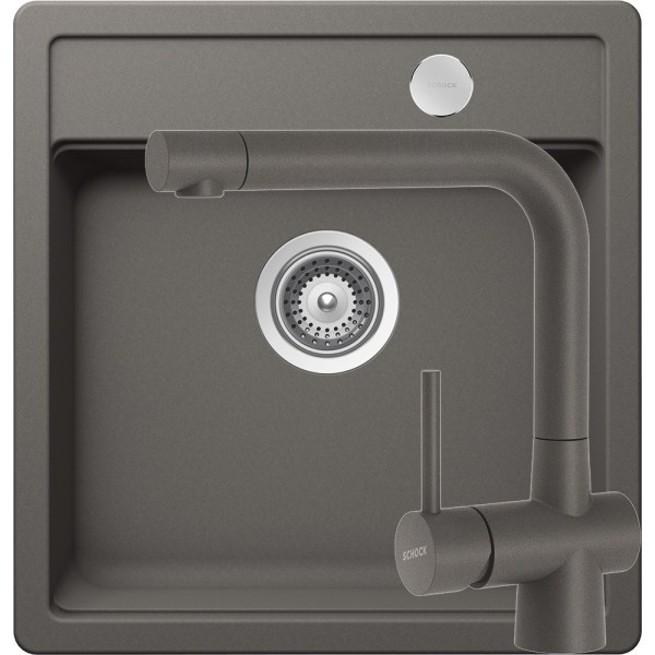 Set chiuveta cu baterie bucatarie Schock Mono N-100S 490 x 510 mm si Laios Cristadur Silverstone, gri inchis - 1