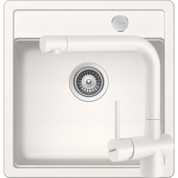 Set chiuveta cu baterie bucatarie Schock Mono N-100S 490 x 510 mm si Laios Cristadur Polaris, alb polar - 1