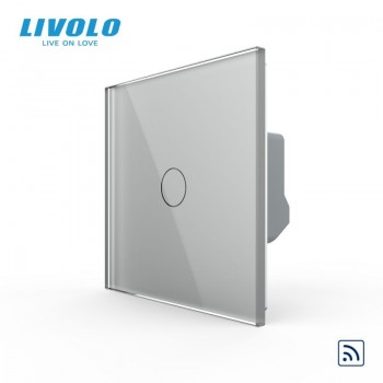 Intrerupator Simplu Wireless Livolo VL-FC1R-2G-I, Panou Sticla, Tactil, Gri - 1