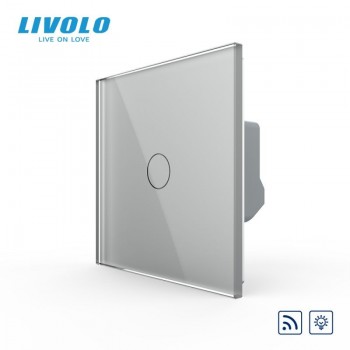 Intrerupator Simplu Dimabil Wireless Livolo VL-FC1D2R-2G-I, Panou Sticla, Tactil, Gri