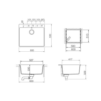 Chiuveta bucatarie Schock Galaxy N-100 Cristadur Polaris 600 x 530 mm, granit, montare pe blat, alb polar - 1