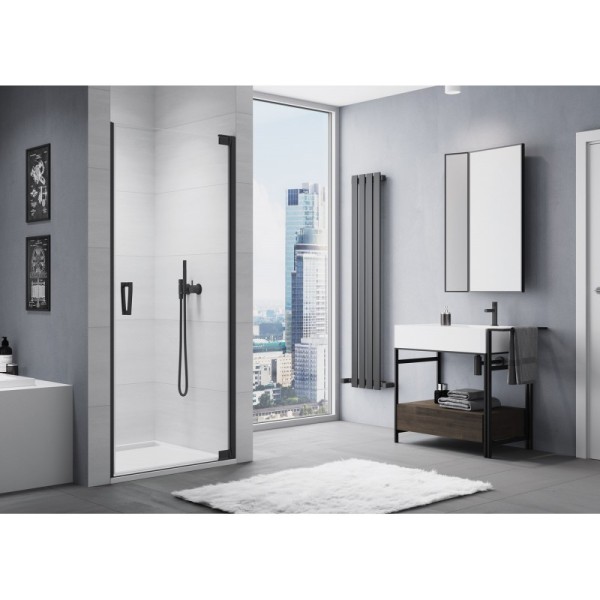 Uşă batantă dintr-o bucată cu profil compensator SanSwiss CADURA CA1CD, 80X200 cm, profil negru mat, sticla securizata 6mm - 1