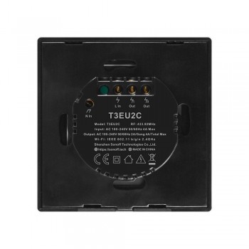 Intrerupator SMART WiFi + RF 433 SONOFF T3EU2C-TX, 2 circuite, negru - 1