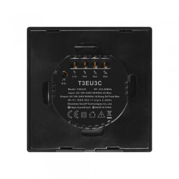 Intrerupator SMART WiFi + RF 433 SONOFF T3EU3C-TX, 3 circuite, negru - 1