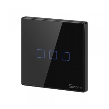 Intrerupator SMART WiFi + RF 433 SONOFF T3EU3C-TX, 3 circuite, negru - 1