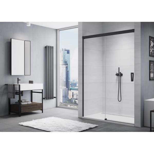 Usa de nisa culisanta SanSwiss Cadura Black Line CAS2D, 110xH200cm, profil  negru mat, sticla securizata 6mm - 1