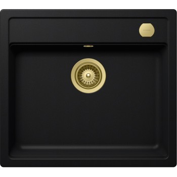 Set chiuveta Schock Mono N-100 570x510 mm Cristadur Puro, cu baterie Schock Kavus cap extractibil si parti vizibile Gold - 1