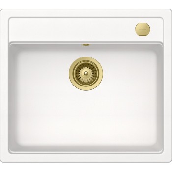 Set chiuveta Schock Mono N-100 570x510 mm Cristadur Polaris, cu baterie Schock Kavus cap extractibil si parti vizibile Gold - 1