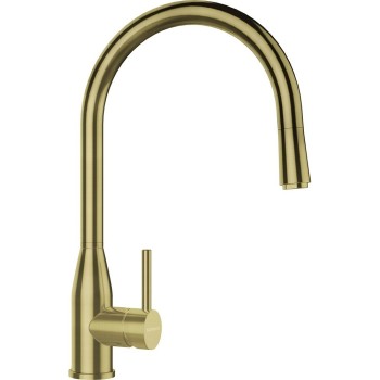 Set chiuveta Schock Mono N-100 570x510 mm Cristadur Polaris, cu baterie Schock Kavus cap extractibil si parti vizibile Gold - 1