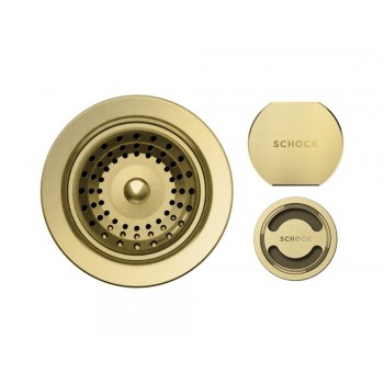 Set chiuveta Schock Mono N-100 570x510 mm Cristadur Polaris, cu baterie Schock Kavus cap extractibil si parti vizibile Gold - 1