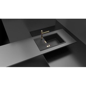 Chiuveta bucatarie Schock Tia D-100LS Cristadur Puro 780 x 500 mm cu sifon automat, reversibila, montare pe blat, negru intens -