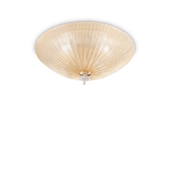 Plafoniera SHELL PL3 140179 Ideal Lux, D40cm, element auriu cu sticla ambra - 1