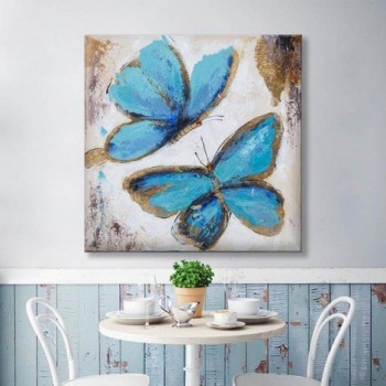 Tablou pictat manual Butterfly albastru, dimensiunea 40x40cm - 1