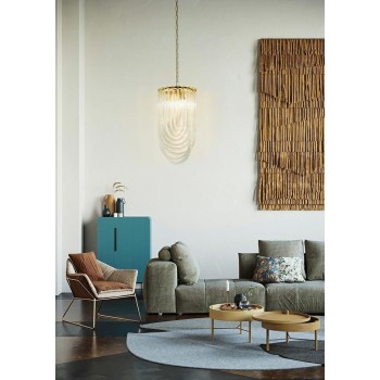 Pendul MURANO S King Home, E14 40W, metal gold cu fasii din sticla transparenta - 1