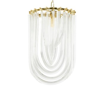 Pendul MURANO S King Home, E14 40W, metal gold cu fasii din sticla transparenta - 1