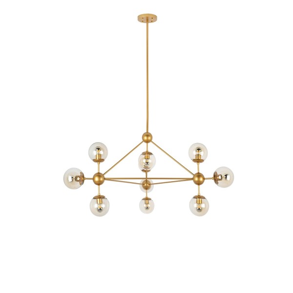 Lustra ASTRIFERO Moosee MSE010100182, E27 10x40W, metal auriu, sticla chihlimbar - 1