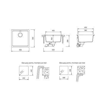 Chiuveta bucatarie Schock Kiruna N-100 Cristadur Green Line Twilight 456 x 456 mm, granit, montare pe/sub blat, gri taupe - 1