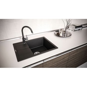 Set Schock Chiuveta Ronda D-100L 650 x 500 mm si Baterie Plutos, Nero Cristalite - 1