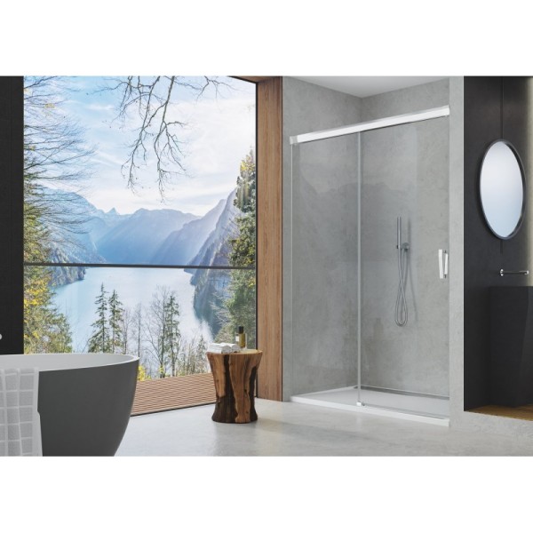 Usa de dus culisanta stanga 140 cm din 2 piese, SanSwiss CADURA CAS2, profil crom, sticla securizata 6mm - 1