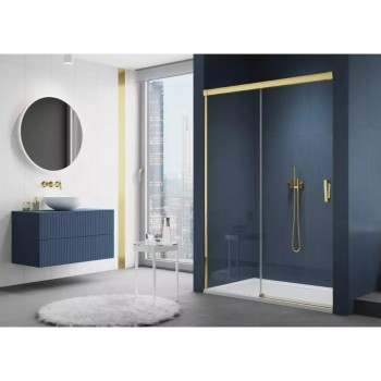 Usa de dus culisanta stanga 140 cm din 2 piese, SanSwiss CADURA CAS2, profil auriu, sticla securizata 6mm - 1