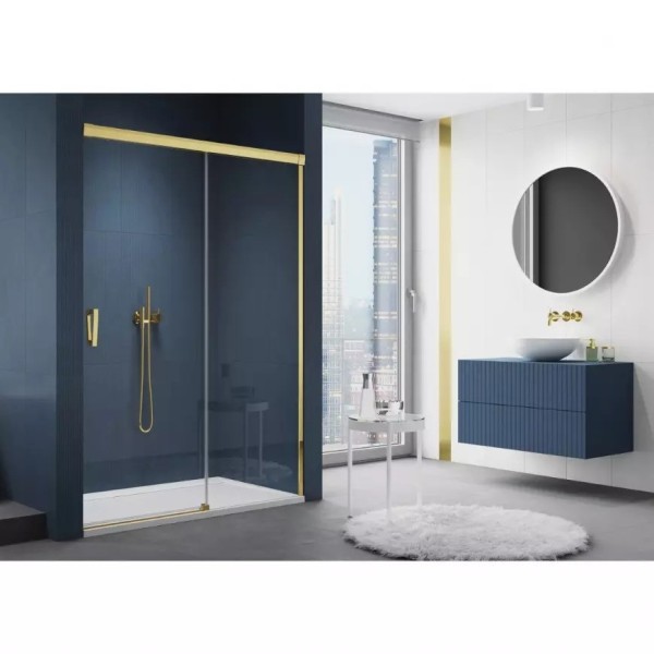 Usa de dus culisanta dreapta 140 cm din 2 piese, SanSwiss CADURA CAS2, profil auriu, sticla securizata 6mm - 1