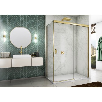 Cabina de dus cu usa culisanta dreapta 140 cm + perete fix 90 cm, SanSwiss CADURA CAS2+CAST,  profil auriu, sticla 6mm - 1
