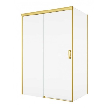 Cabina de dus cu usa culisanta stanga 120 cm + perete fix 90 cm, SanSwiss CADURA CAS2+CAST,  profil auriu, sticla 6mm - 1
