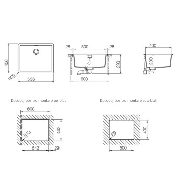 Set chiuveta Schock Greenwich N-100L 556 x 456 mm Cristadur Puro cu baterie Kavus cu cap extractibil si parti vizibile Inox