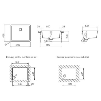 Set chiuveta Schock Greenwich N-100L 556 x 456 mm Cristadur Puro cu baterie Kavus cu cap extractibil si parti vizibile Puro - 1