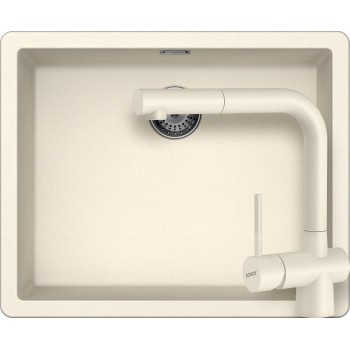 Set chiuveta bucatarie Schock Greenwich N-100L 556 x 456 mm cu baterie Schock Laios Cristadur Magnolia cu cap extractibil, crem