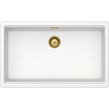 Set chiuveta Schock Greenwich N-100XL 750 x 455 mm Cristadur Polaris si baterie Kavus cu cap extractibil si parti vizibile Gold