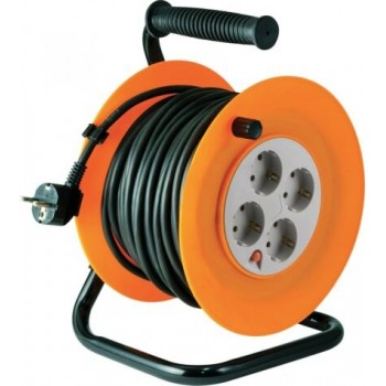 Prelungitor cu tambur Home HJR 4-25, 4 prize cu protectie, cablu 25 m, 3x1.0 mm2, IP20, cadru metalic