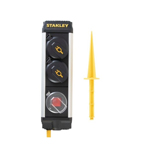 Prelungitor Stanley SXECCC0LAJE, 2 prize cu intrerupator, cablu 5 m, IP44, negru